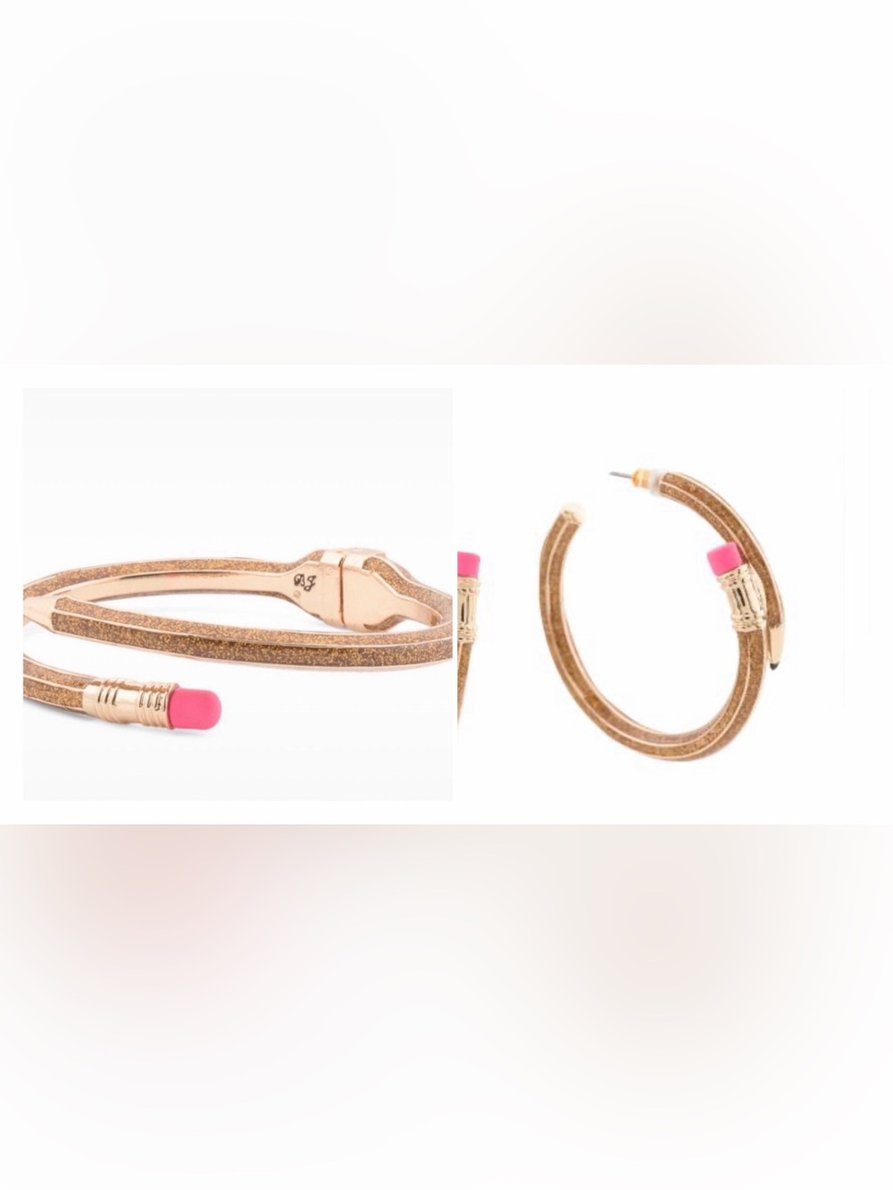 Betsey Johnson Gold Bypass Pencil Bracelet and Earrings